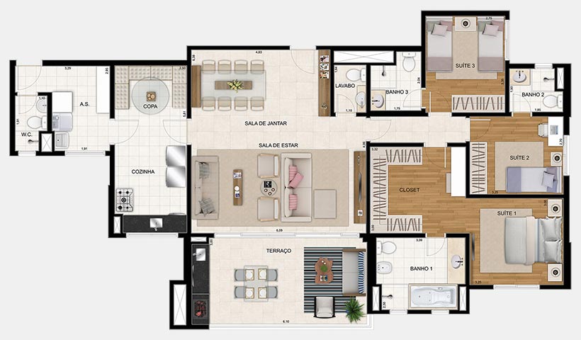 Reserva – Planta 154 m² 3 suítes - 2