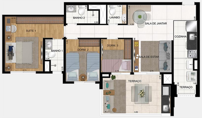 Clima São Francisco – Planta de 86 m² 3 Dorms. - 2