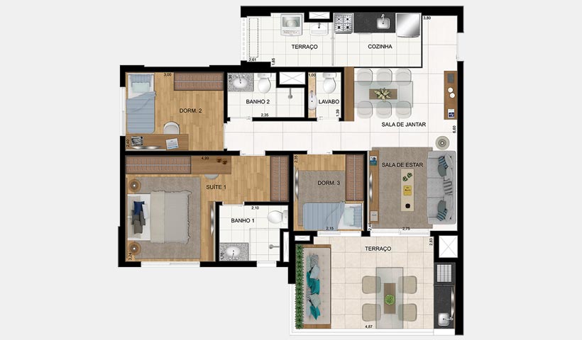 Clima São Francisco – Planta de 86 m² 3 Dorms.