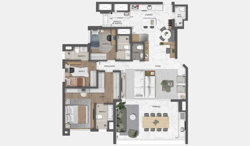 East Blue – Planta Opção do Apto. de 140 m² - Final 2