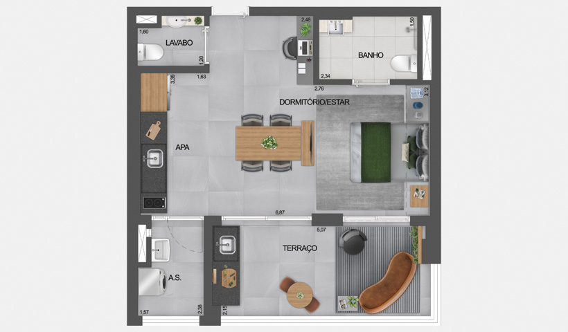 Exalt NR – Planta Tipo do Apto. Não Residencial de 54 m²