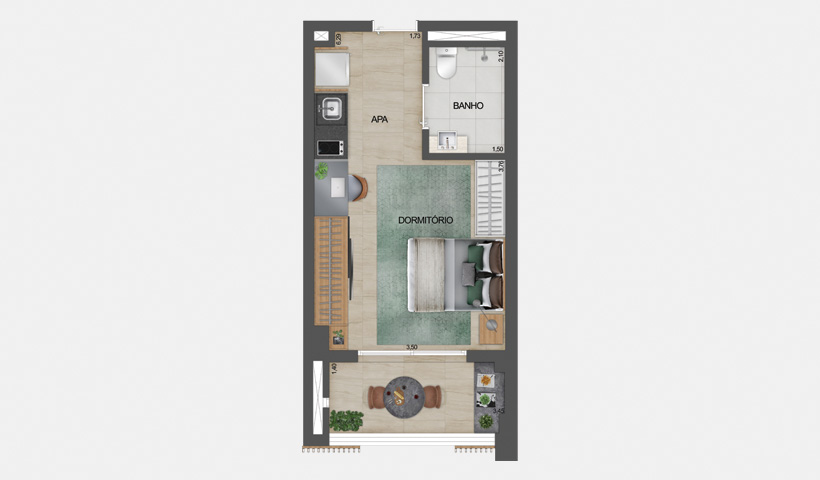 Exalt NR – Planta Tipo do Studio Não Residencial de 32 m²