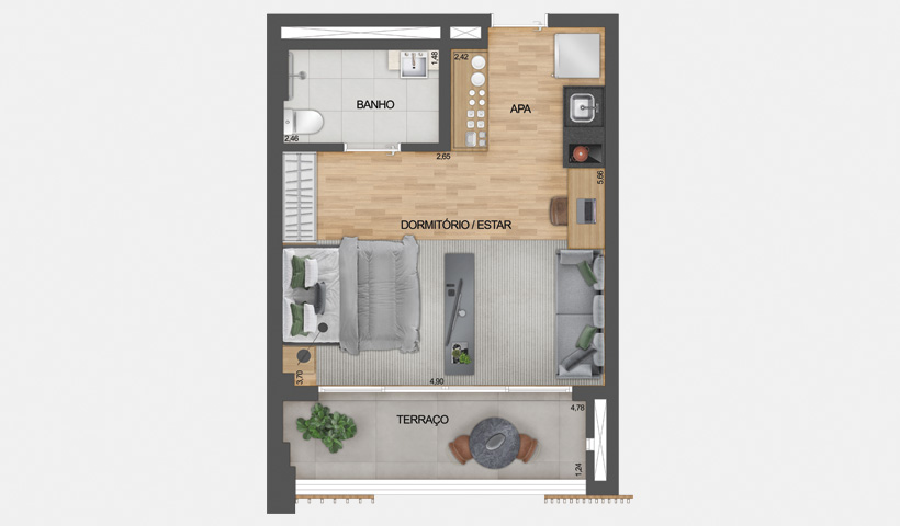 Exalt NR – Planta Tipo Studio Não Residencial de 40 m²