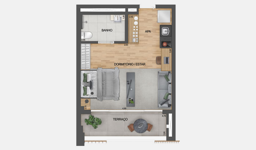 Exalt NR – Planta Studio de 40 m² - final 22