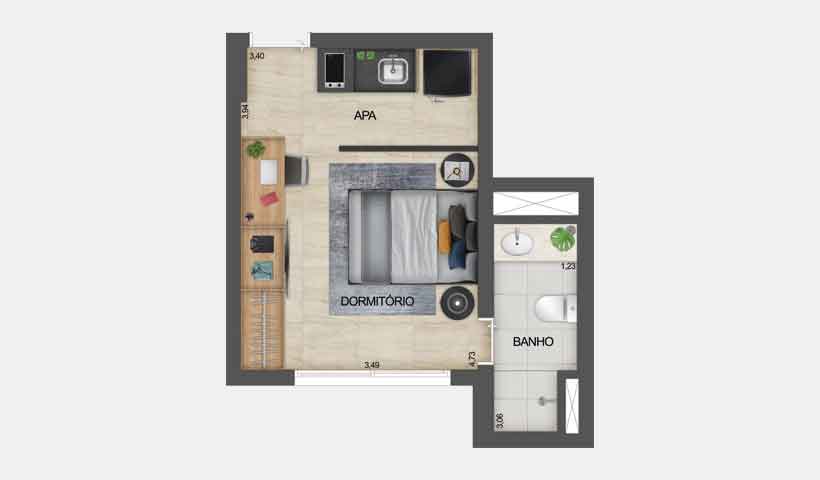 Exalt – Planta do Studio HIS de 25 m² - Final 15