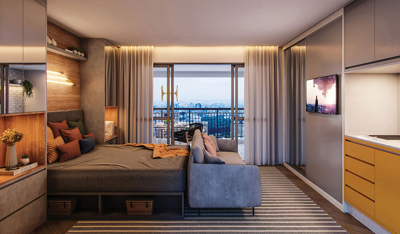 Gran Maia Giardino – Living do Apto. de 40 m²