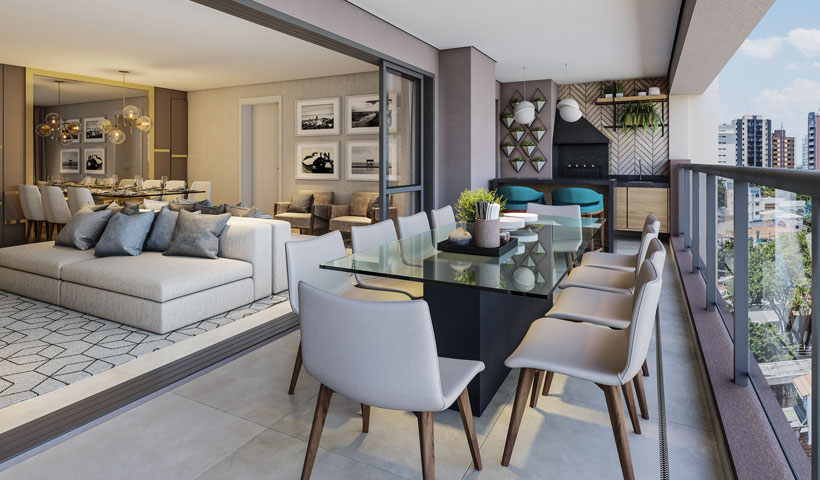 Haute Ibirapuera – terraço de 156 m² com sugestão de decoração (opção ampliada)