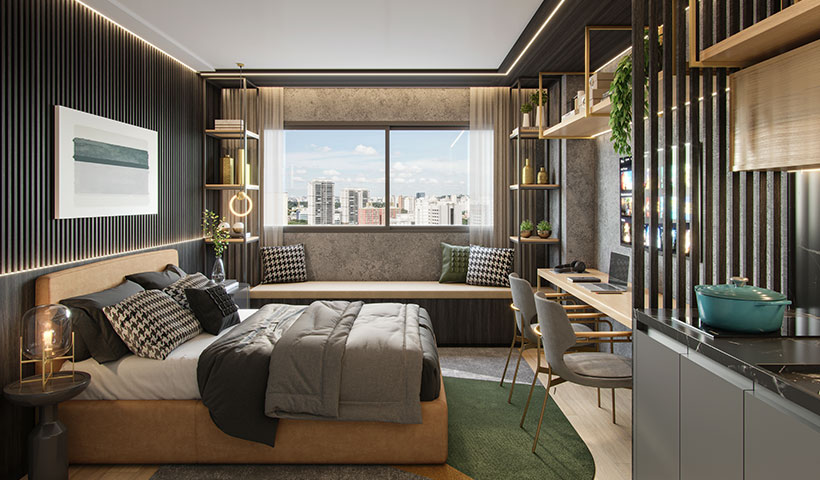 Hub Brooklin – Living do Studio His de 25m²