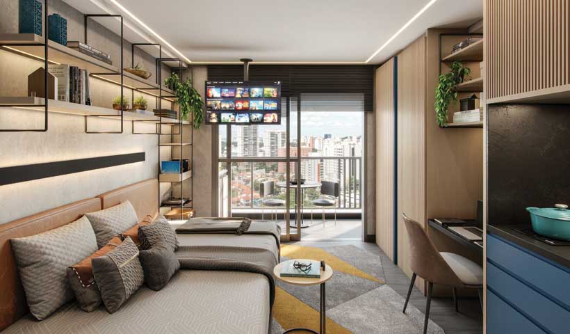 Hub Brooklin – Living do Apto. de 27 m²