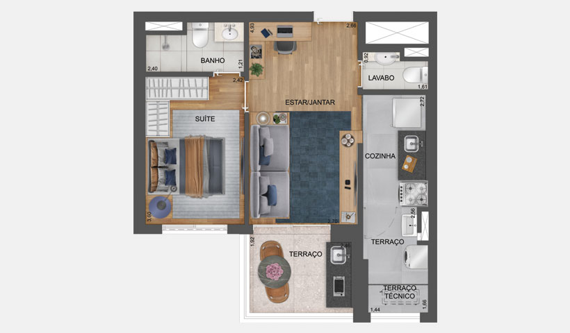 Hub Brooklin – Planta Tipo do Apto. de 47 m²