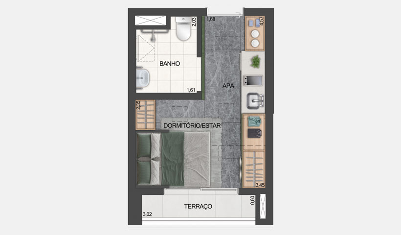 ID Jauaperi – Planta Studio Não Residencial de 20 m²