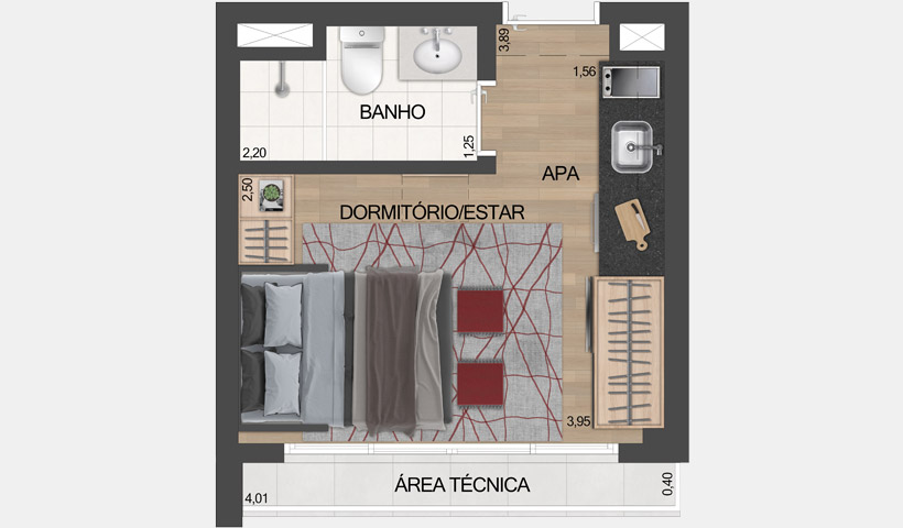 ID Lisboa - Stúdio Residencial de 20,20 m² com sugestão de decoração