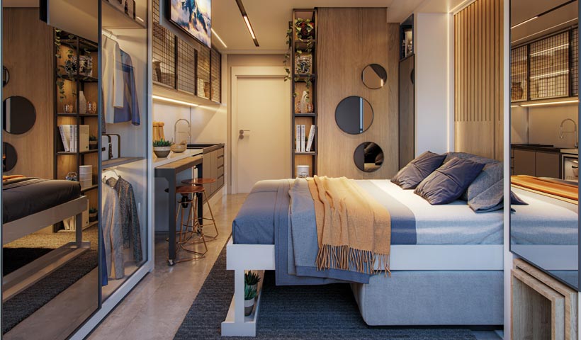Id Paraíso – Living do Studio Residencial de 21 m²