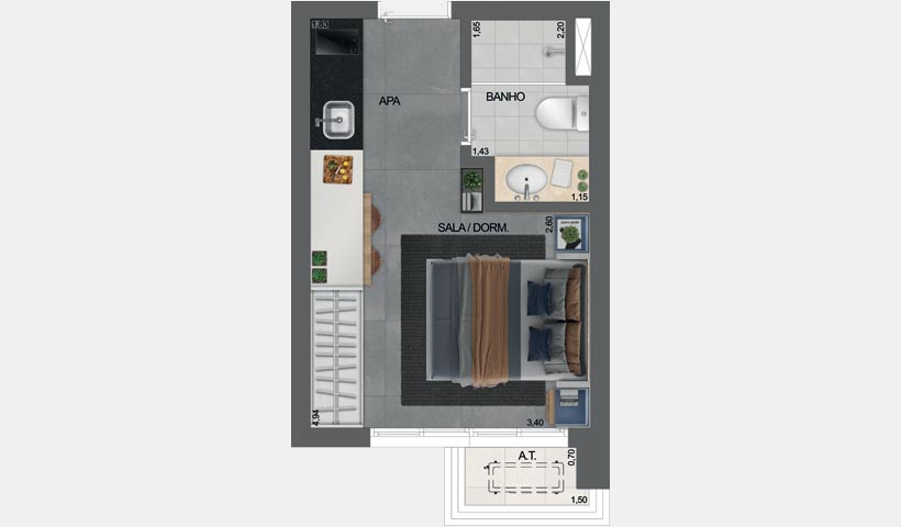 Id Paraíso – Planta Tipo do Studio Residencial de 21 m²