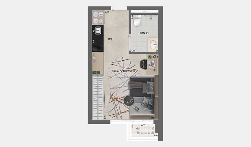 Id Paraíso – Planta Tipo do Studio Não Residencial de 27 m²