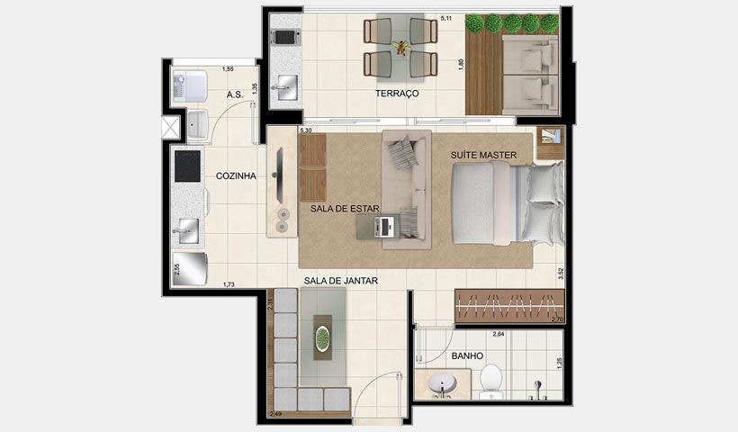 In Design Residence – Planta de 48 m² 1 dorm.