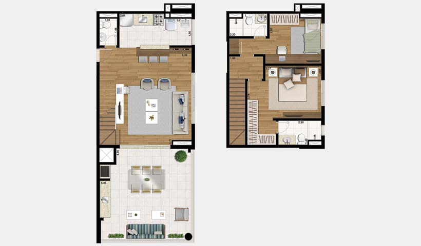 Jardins do Brasil Abrolhos – Planta duplex 120 m² 2 Dorms.