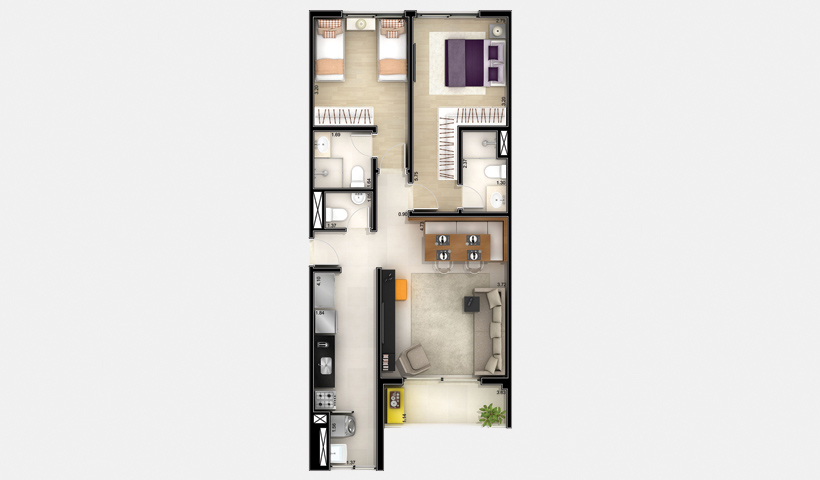 Jardins do Brasil Abrolhos – Planta 2 de 76 m² 2 Dorms.