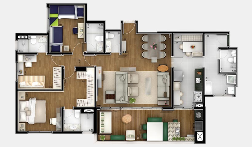 Jardins do Brasil Amazônia – Planta 136 m² 3 dorms.