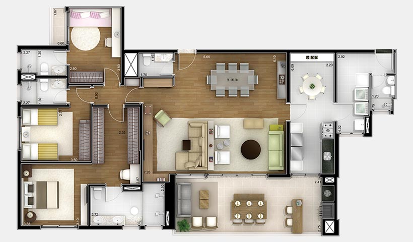 Jardins do Brasil Amazônia – Planta 170 m² 3 dorms.