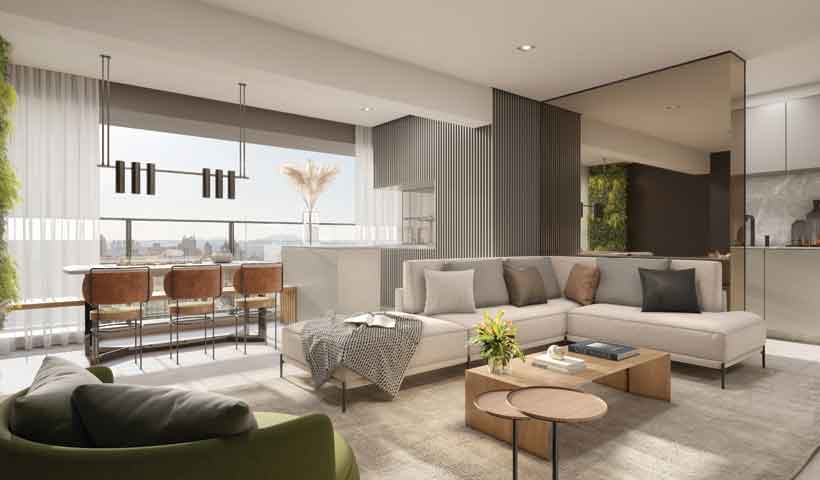 Jota Vila Mariana – living de 65 m² decorado