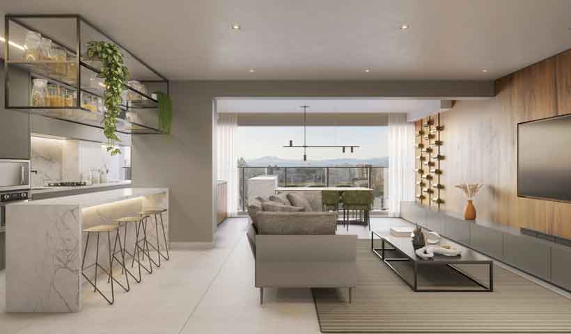 Jota Vila Mariana – living de 96 m² decorado residencial