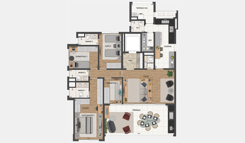 Le Jardin Ibirapuera – Planta tipo do apto. de 163 m²