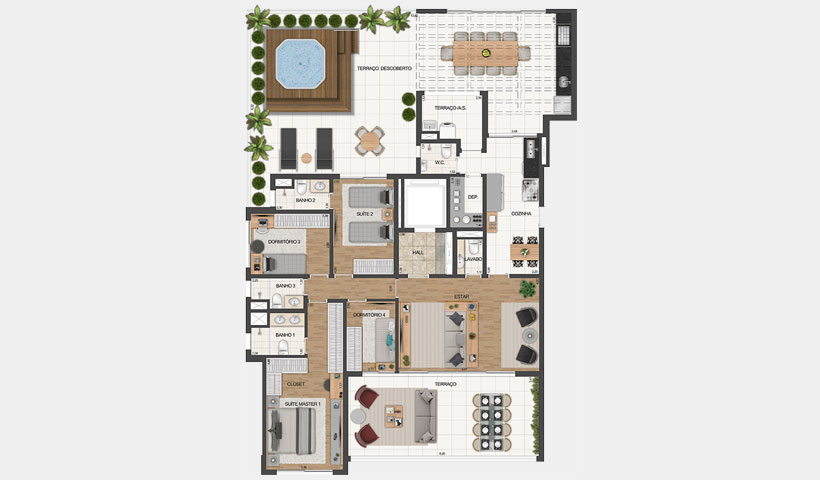 Le Jardin Ibirapuera – Planta tipo do apto. garden de 245 m²