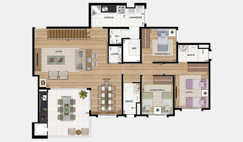 Le Premier Campos do Jordão – Planta inferior da penthouse 189 m²