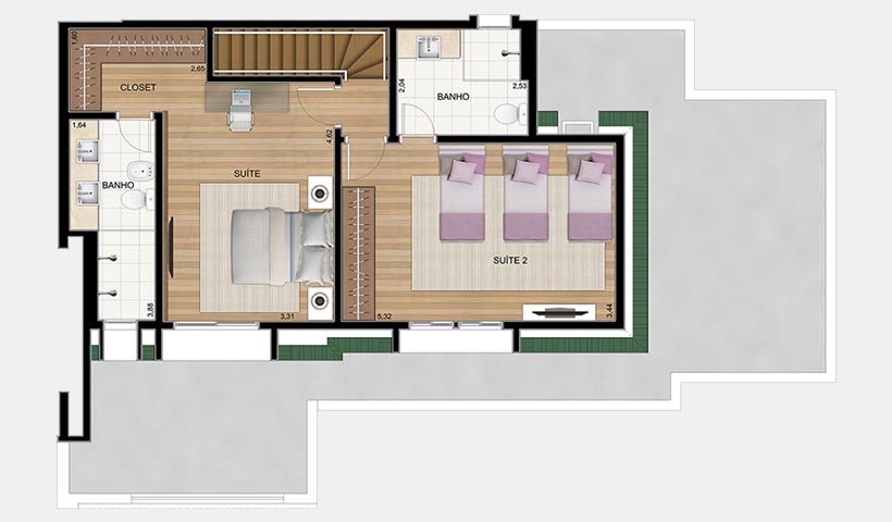 Le Premier Campos do Jordão – Planta superior da penthouse 189 m²