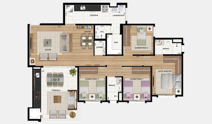 Le Premier Campos do Jordão – Planta 127 m² 4 dorms.