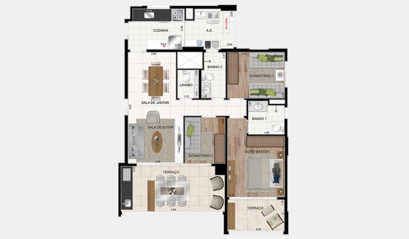 Legittimo Vila Romana – Planta 100 m² 3 dorms.