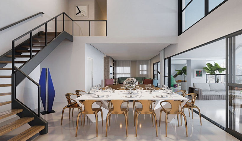 PERSPECTIVA ILUSTRADA DO LIVING DO DUPLEX DE 366 M²