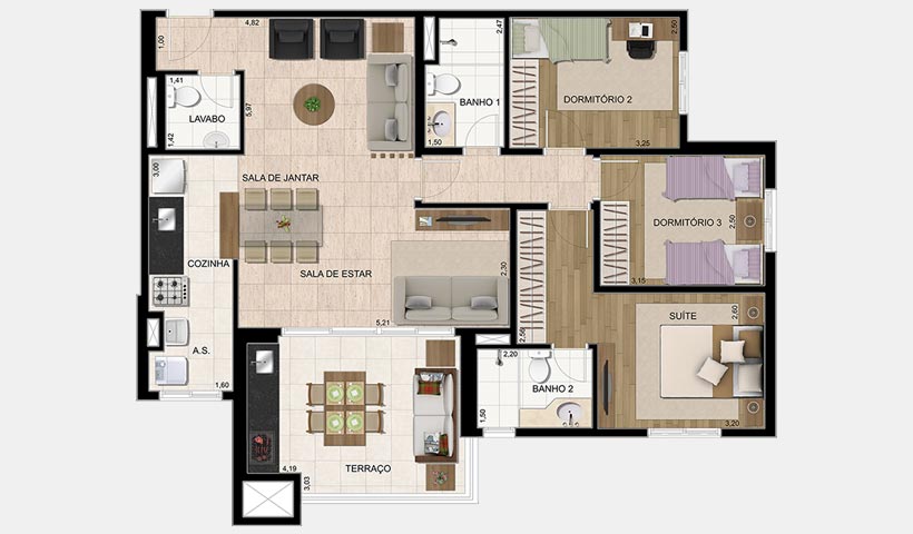 Parque Ventura – Planta 100 m² 3 dorms.