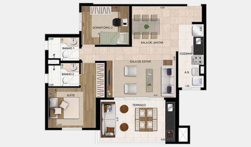 Parque Ventura – Planta 83 m² 2 dorms.