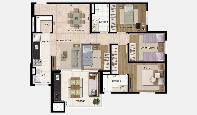 Parque Ventura – Planta 100 m² 4 dorms.