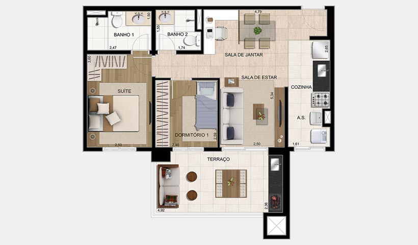 Parque Ventura – Planta 68 m² 2 dorms.