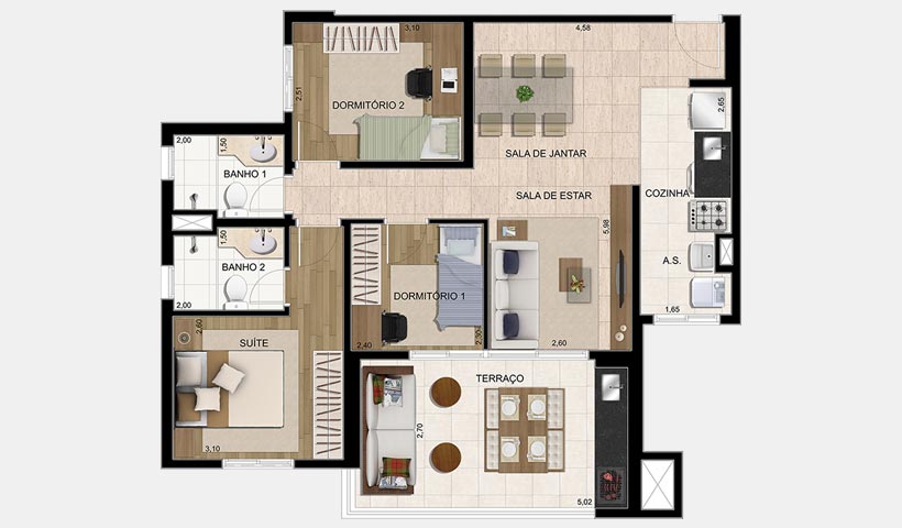 Parque Ventura – Planta 83 m² 3 dorms.