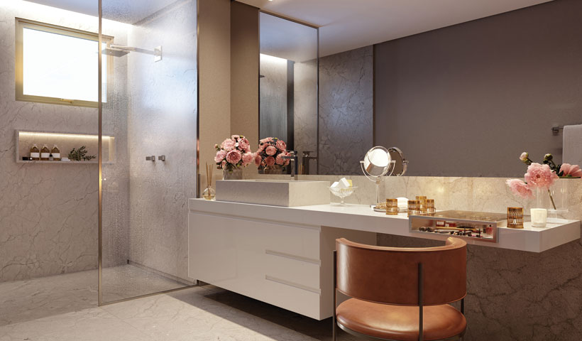 Pátrio Ibirapuera – Perspectiva Ilustrada do Banheiro Sra. com sugestão de decoração