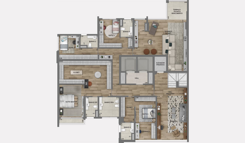 Pátrio Ibirapuera - Planta Apto. Duplex Inferior com sugestão de decoração