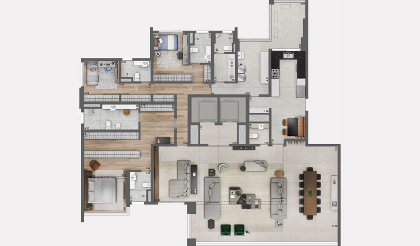 Pátrio Ibirapuera – Planta Opção com Living Ampliado do Apto. de 280 m² privativos com sugestão de decoração - Final 1