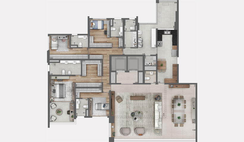 Pátrio Ibirapuera – Planta Tipo do Apto. de 280 m² privativos com sugestão de decoração - Final 1