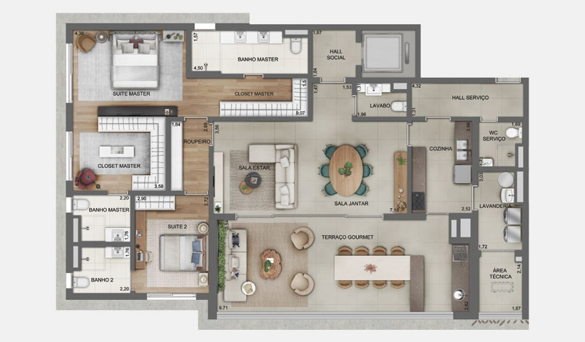 Lindenberg Alto de Pinheiros – Planta do Apto. de 182 m² com Suíte Master Integrada