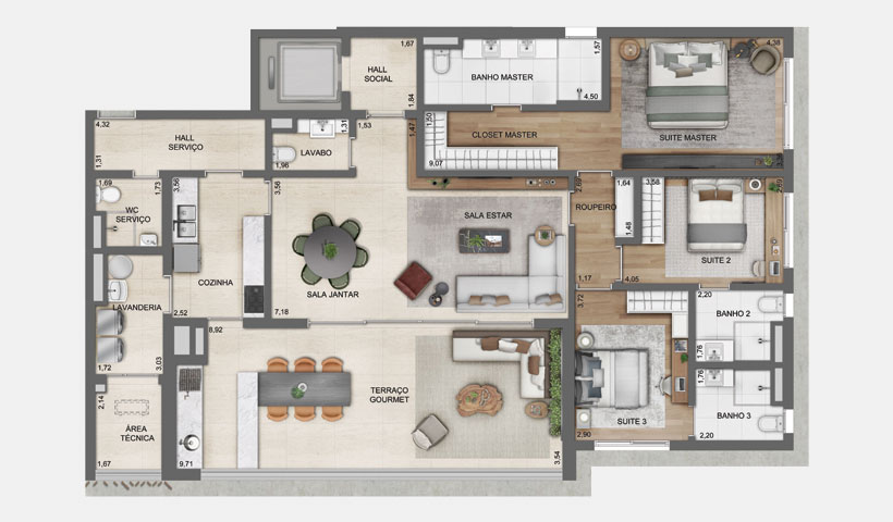 Lindenberg Alto de Pinheiros – Planta do Apto. de 182 m²