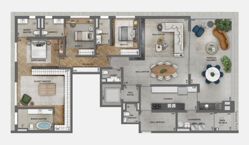 Lindenberg Alto de Pinheiros – Planta do Apto. de 220 m² com Suíte Master Integrada