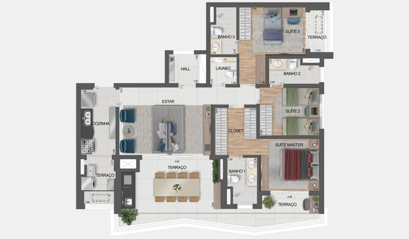 Signature by Ott – Planta Tipo de 120 m² - 2 suítes