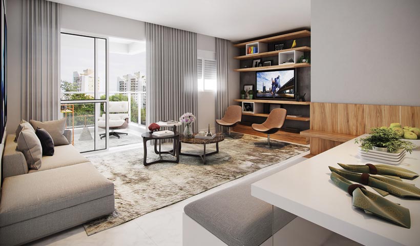 Sky House – Living ampliado do apto. de 72 m²