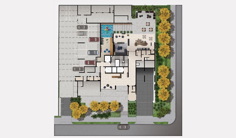 Sky House - Implantação do lazer térreo