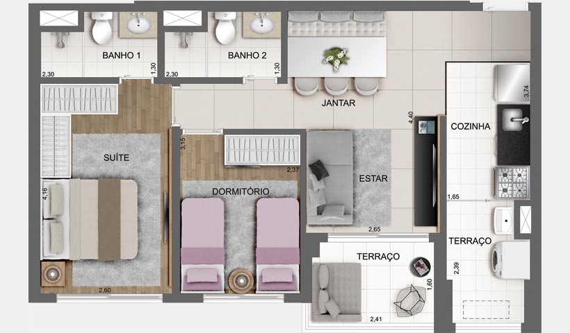 Sky House – Planta tipo de 61 m²