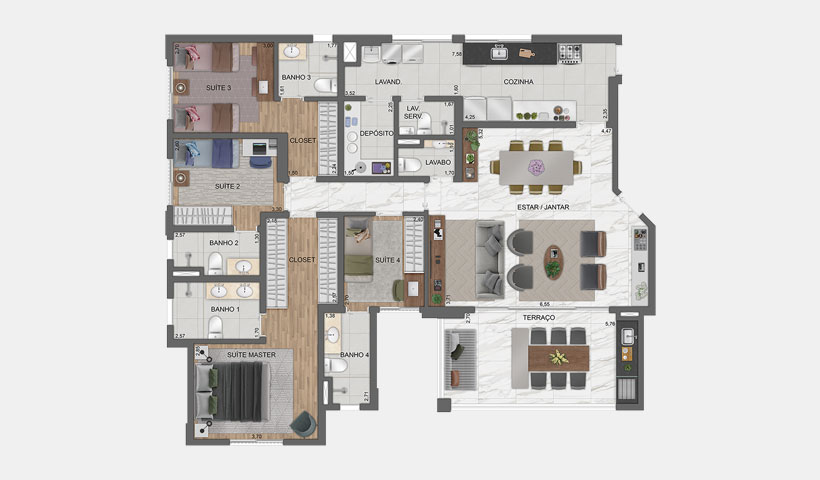 Emerald - Planta Tipo do apto. de 152 m²